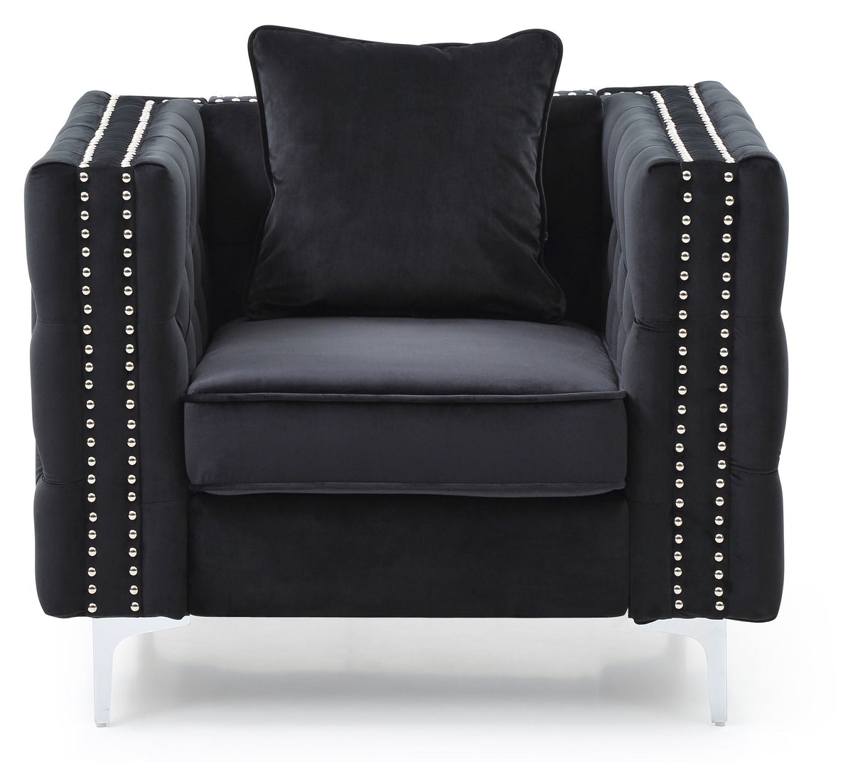 Tufted Design Arm Chair with Faux Diamond Buttons - Black or Blue