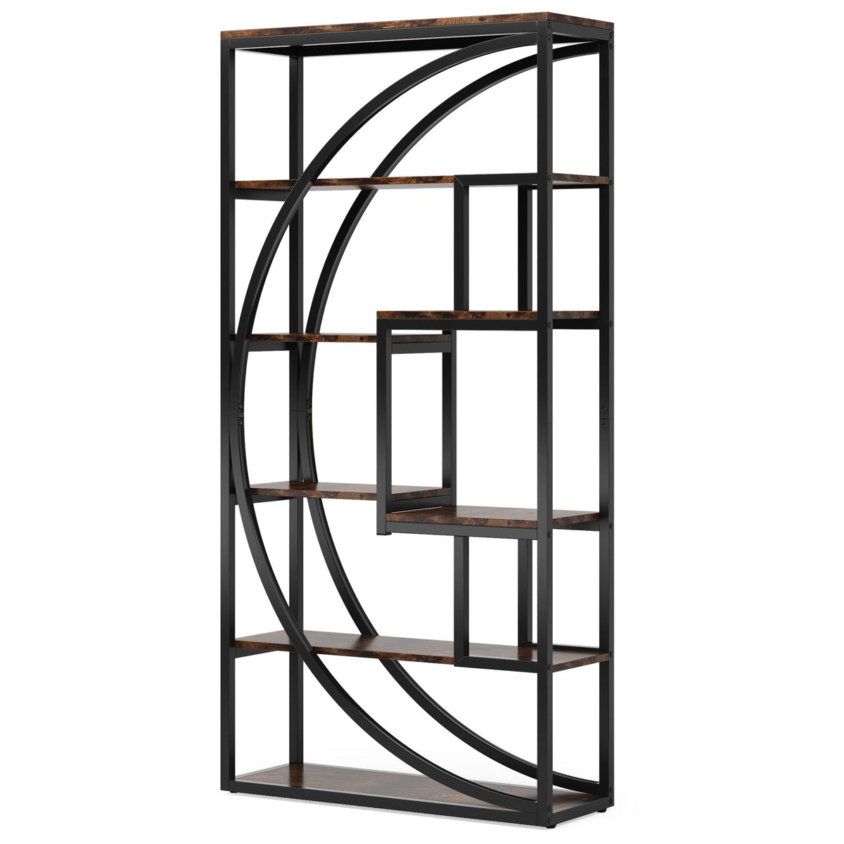 5 Tier Etagere Bookshelf with 8 Open Shelves - Dark Brown or Dark Gray