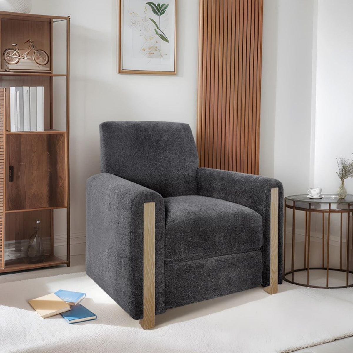 Gray Recliner Chair with Solid Wood Frame - No Assembly Required