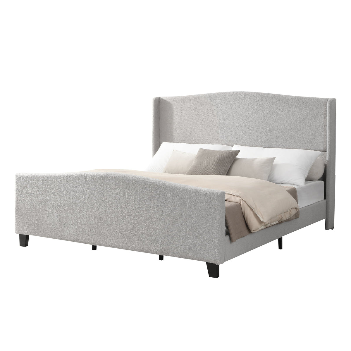 Platform Bed Frame with Tall Headboard and High Footboard - White or Gray