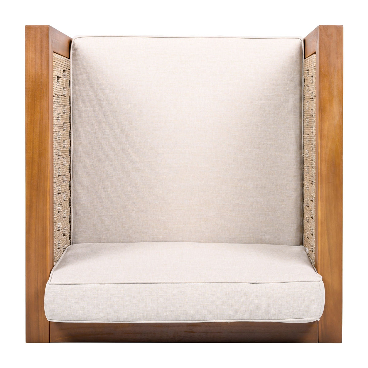 Outdoor Club Chair with Rope Arm and Cushions - Beige