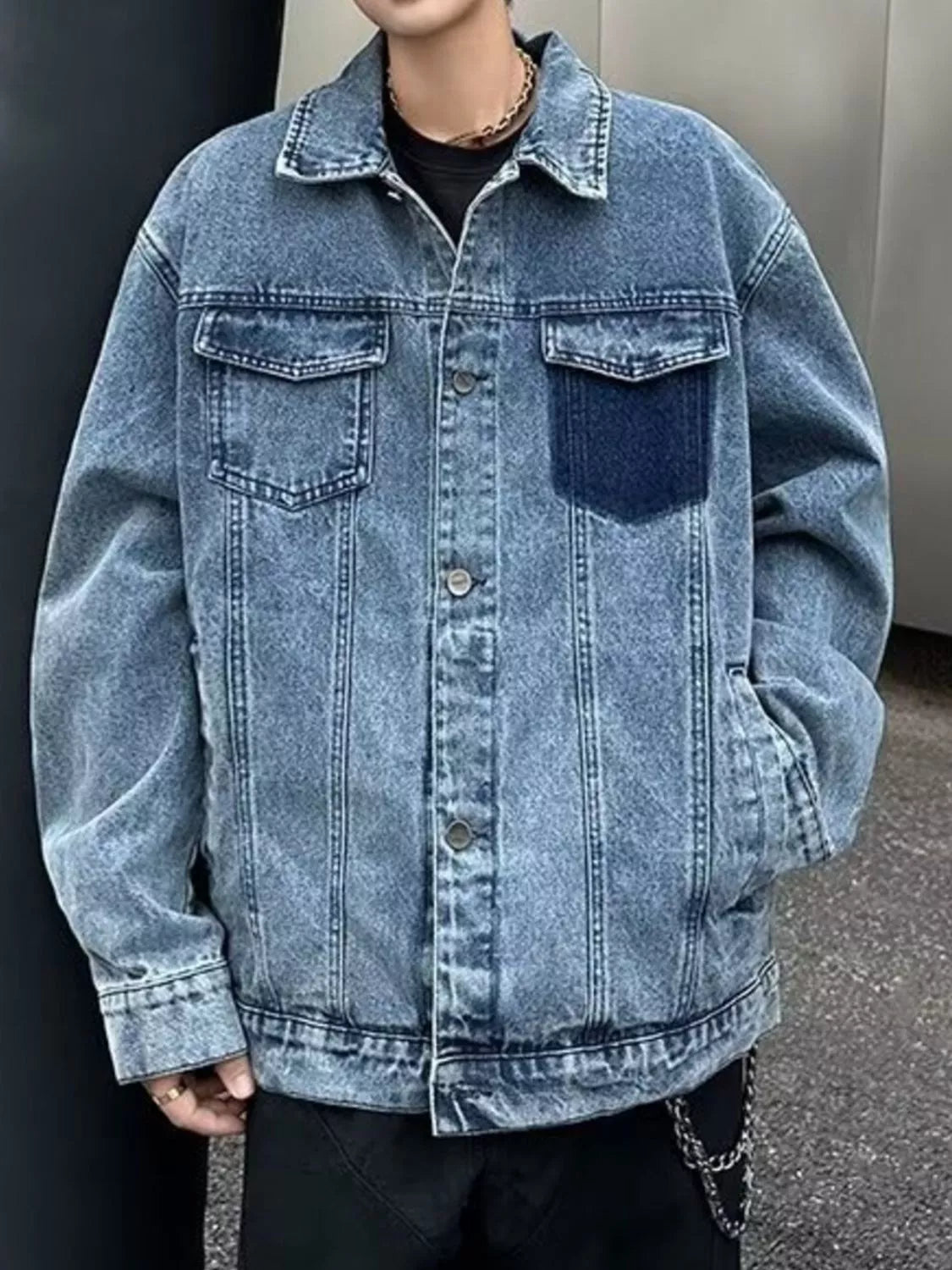 Men's Full Size Button Up Oversized Denim Jacket Plus Size