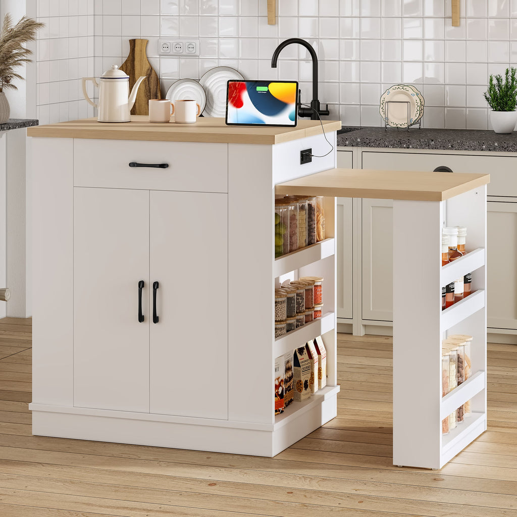 Extendable Island Console with Drawers and Cabinet - White or Black