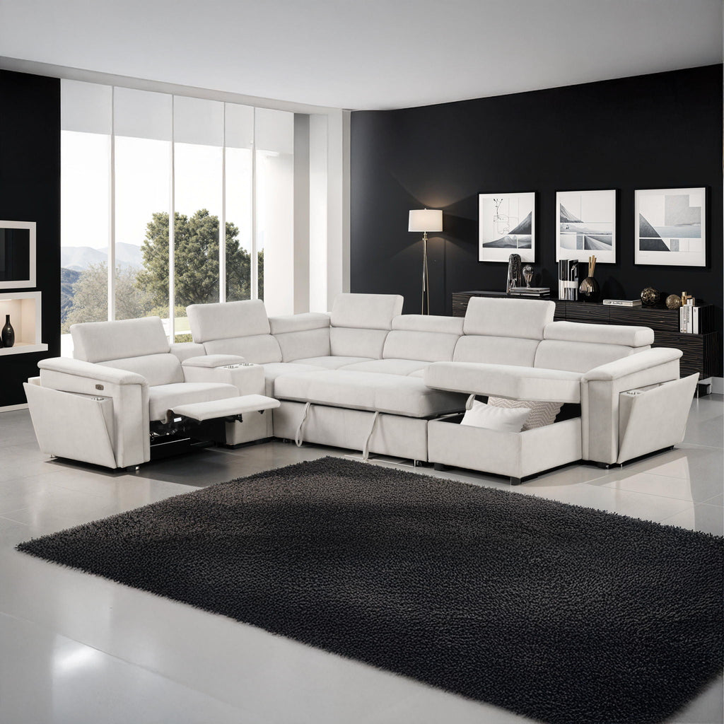 Power Recliner Sleeper Sectional with Adjustable Headrest and Storage - Dark Gray or Beige