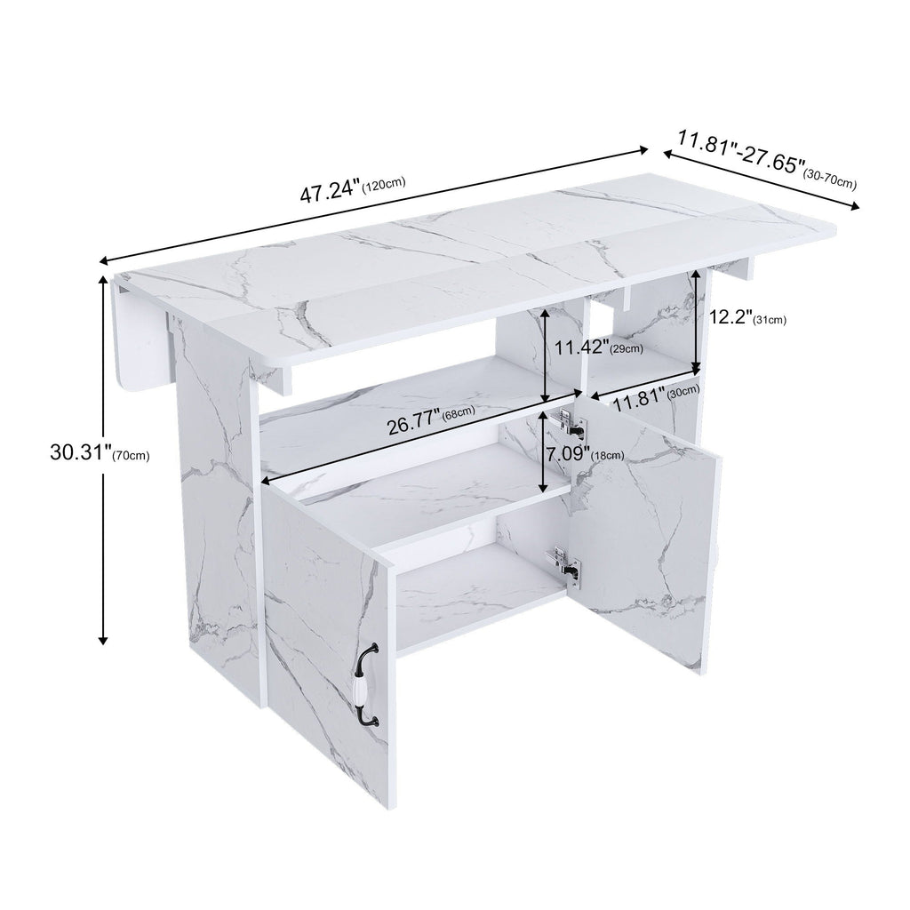 Multi Functional Folding Table with Storage Shelves and Wheels - Light Brown or Dark Brown