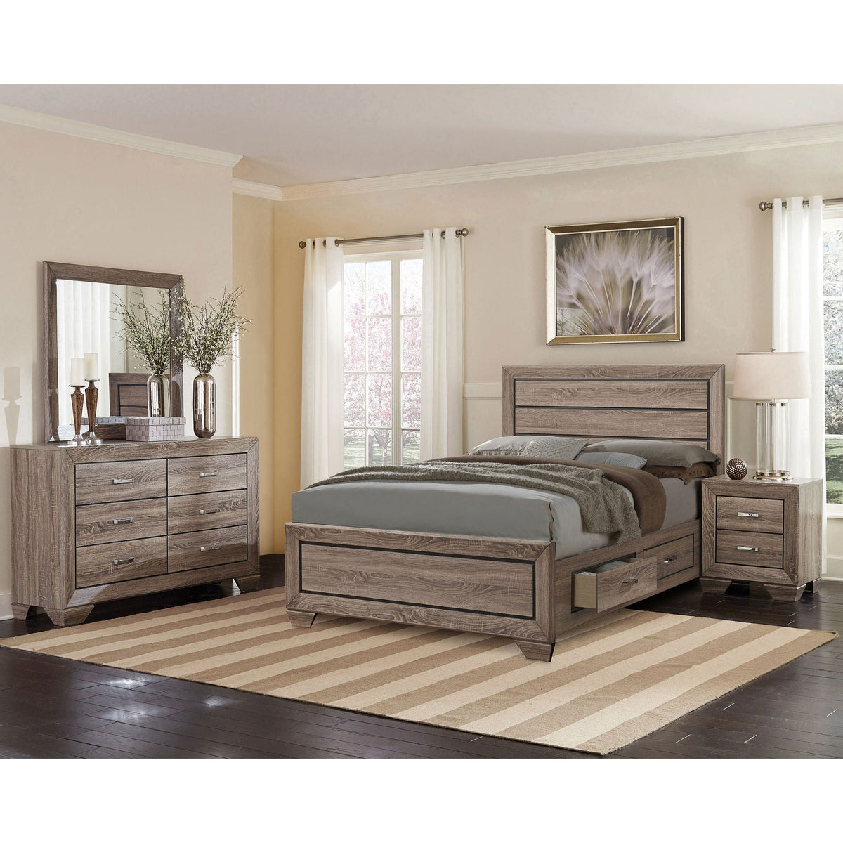 Oatfield Panel Bed with Slatted Design - Dark Brown