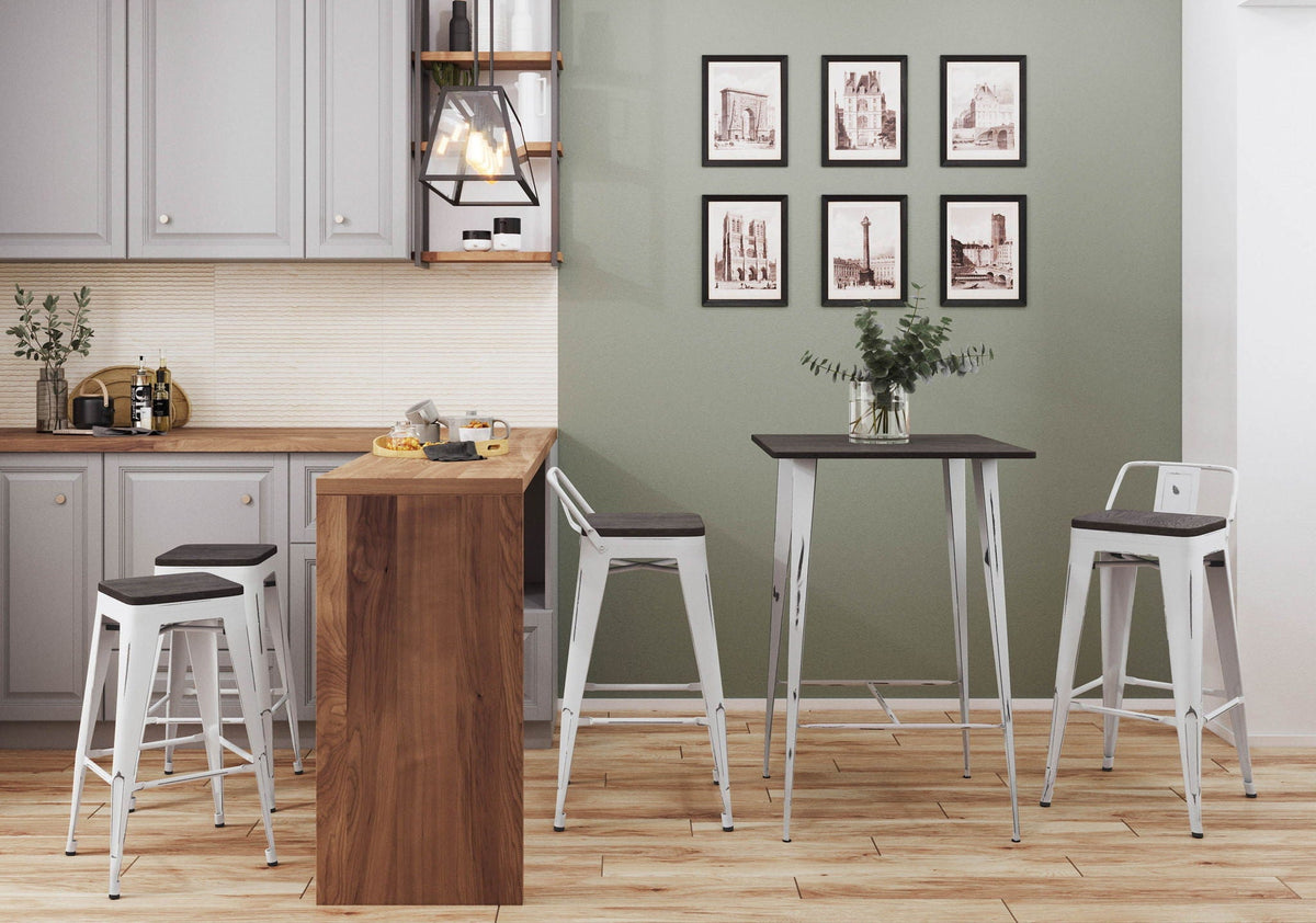 Contemporary Barstool Set of 2 with Stackable Design - Black or White