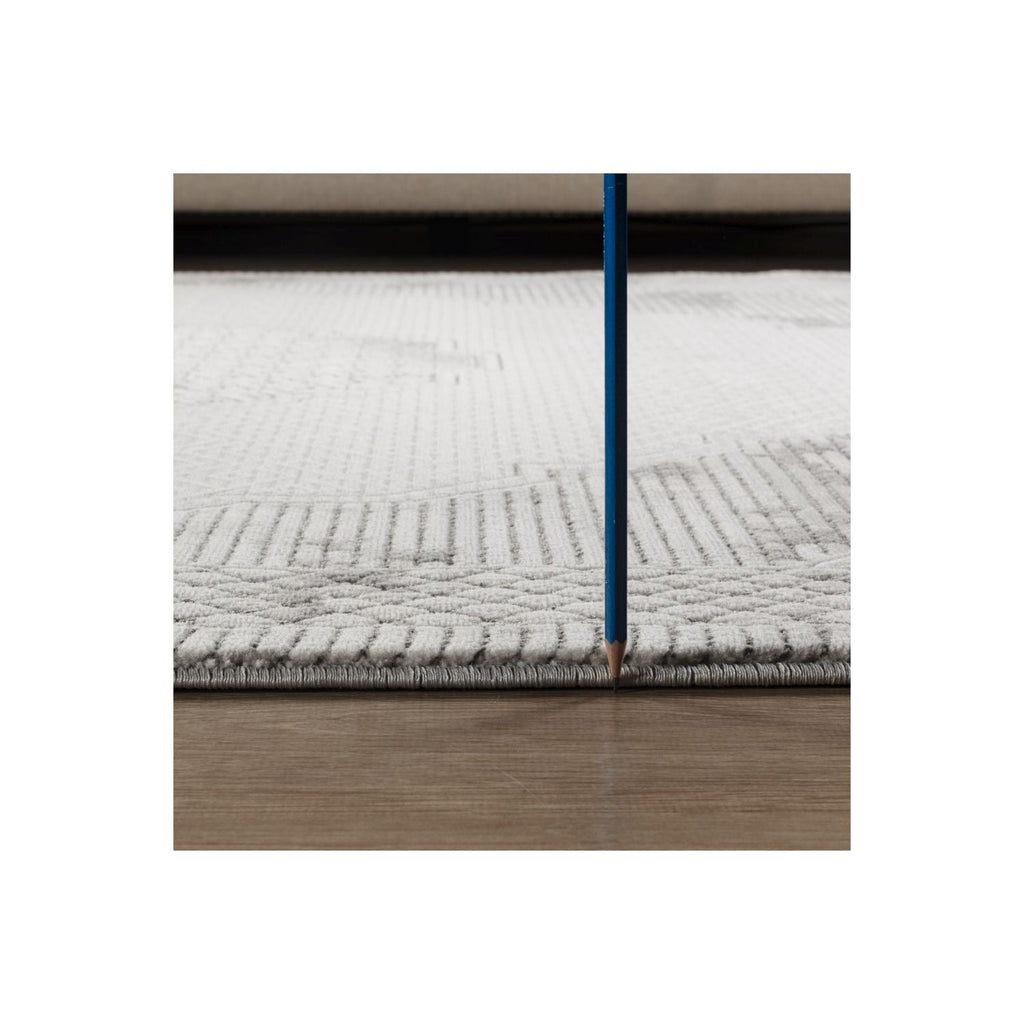 Medallion Area Rug with Geometric 3D Effect - Ivory / Gray