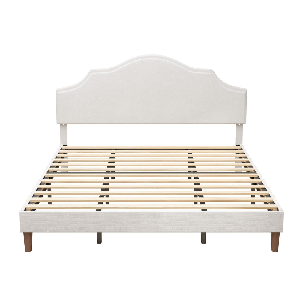 King Upholstered Platform Bed Frame with Adjustable Headboard - White