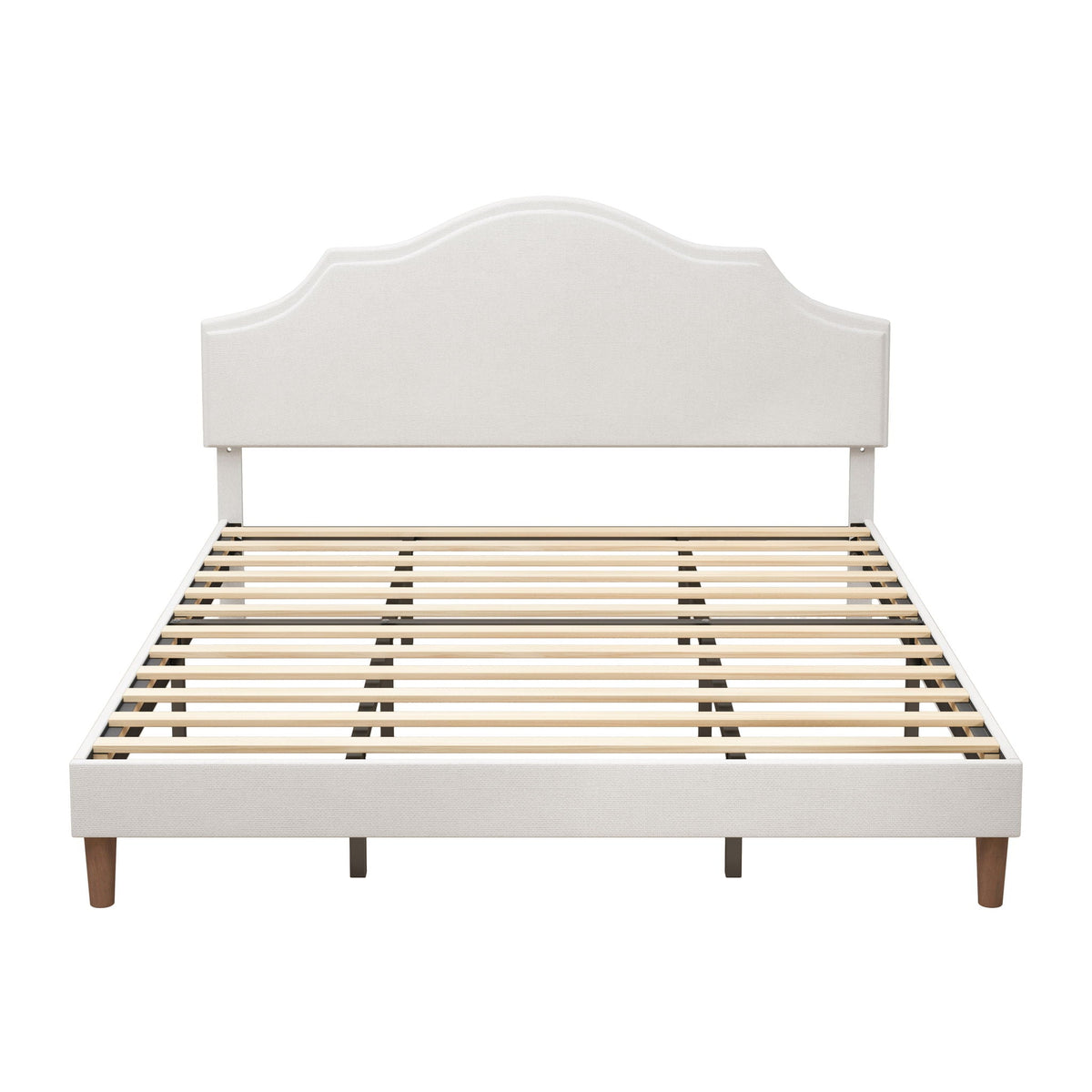 King Upholstered Platform Bed Frame with Adjustable Headboard - White