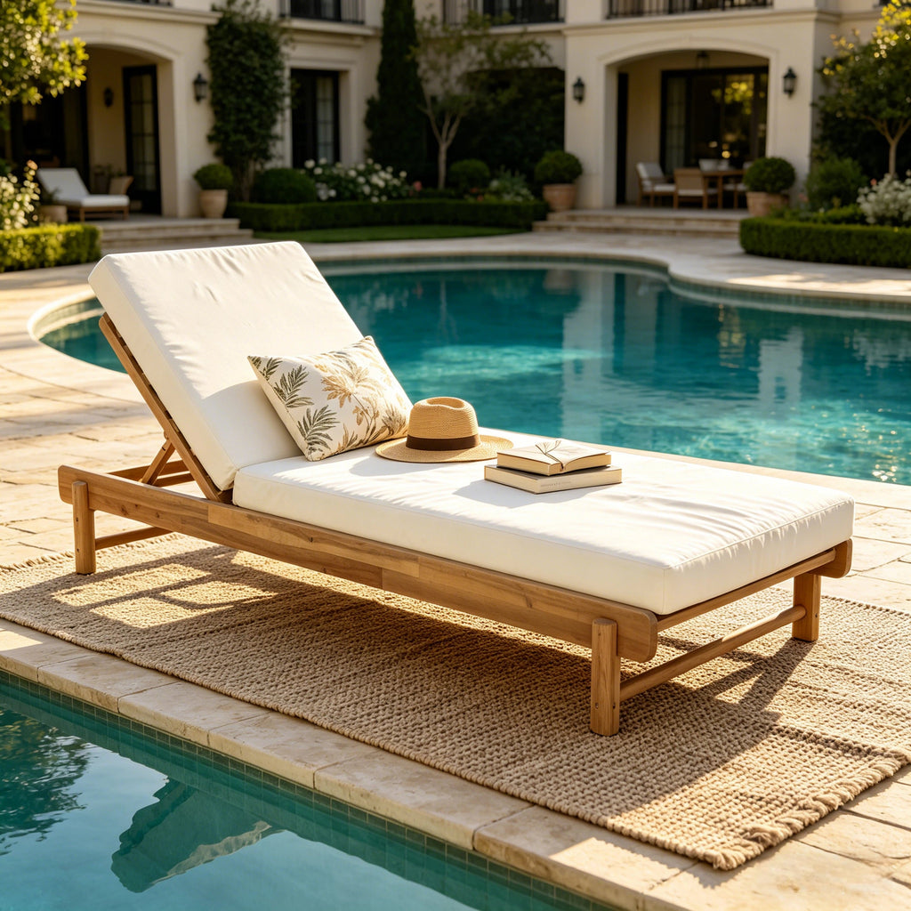 Light Teak Acacia Wood Chaise Lounge Set with Adjustable Backrest - Light Teak