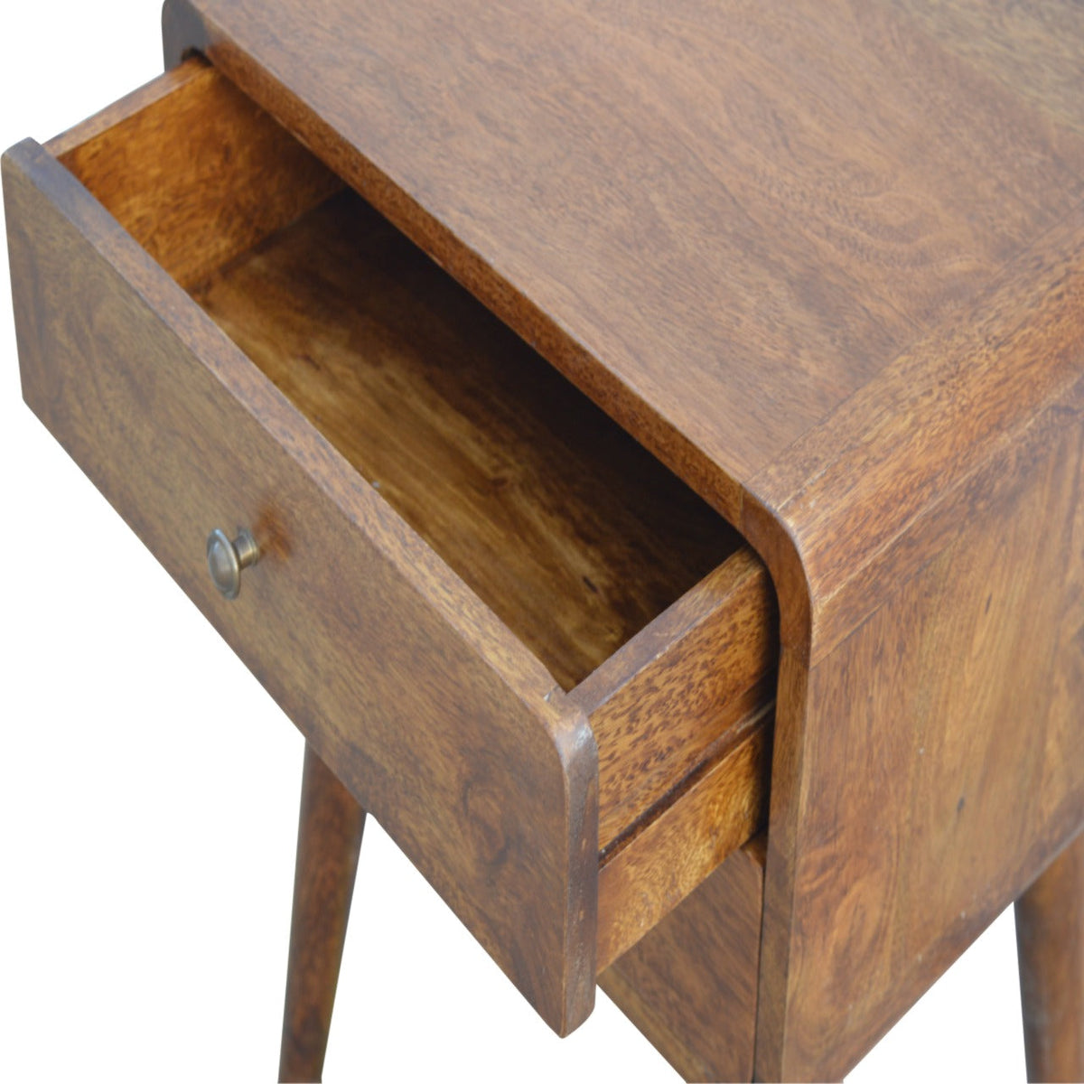 Solid Wood Curved Nightstand with 2 Drawers - Chestnut