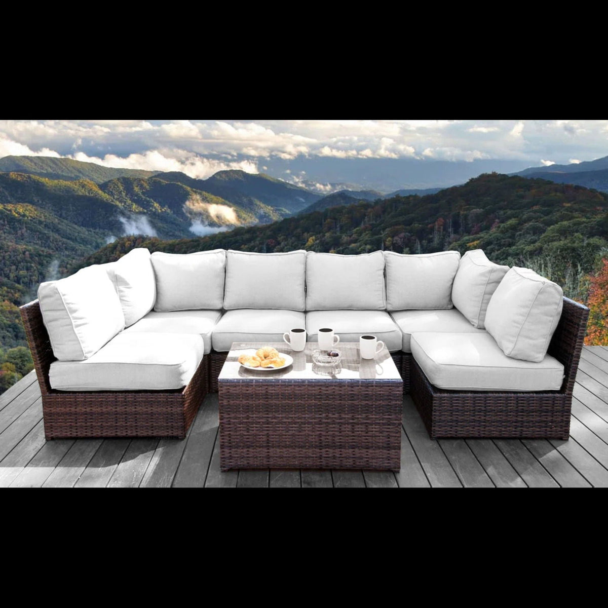 Modern Patio Rattan Sectional Set with Cushions - Multiple Colors