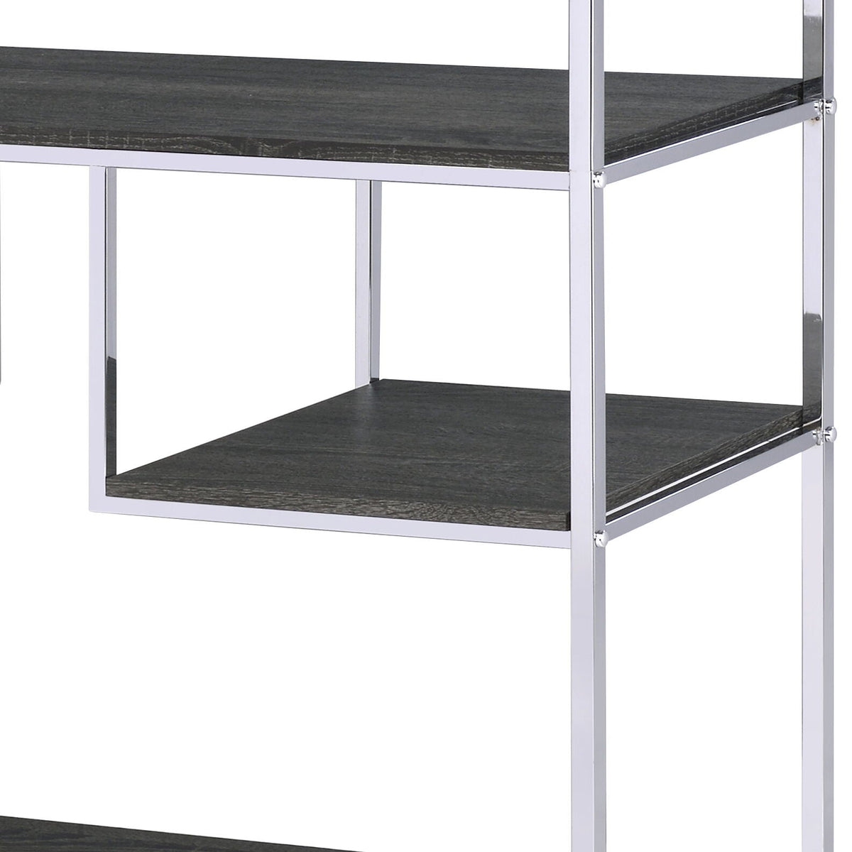 Gray Oak Bookshelf with Chrome Frame and 7 Open Shelves - Gray