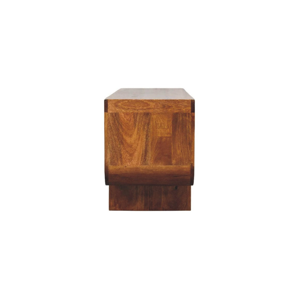 Solid Wood Orion Curved Media Unit with Open Shelves - Chestnut Finish