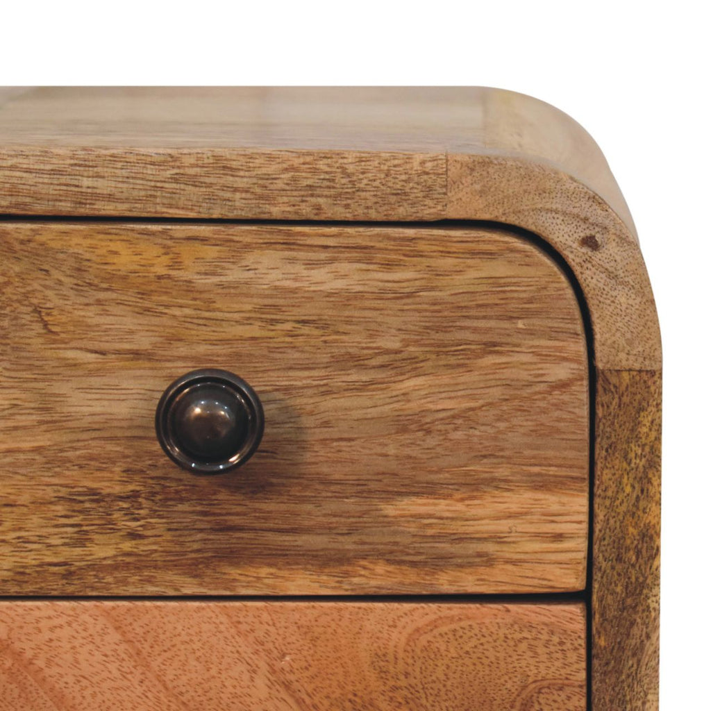 Solid Wood Extra Mini Curved Oak Bedside Table with Storage - Oak