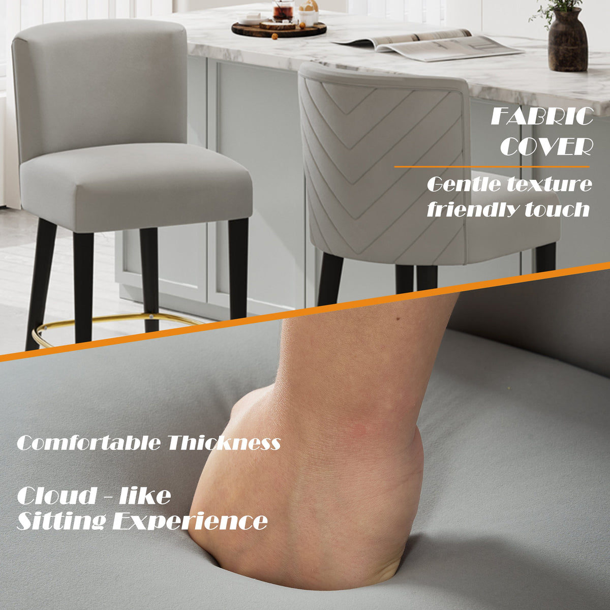 27-Inch Modern Counter Stool with Circular Footrest - Light Fabric