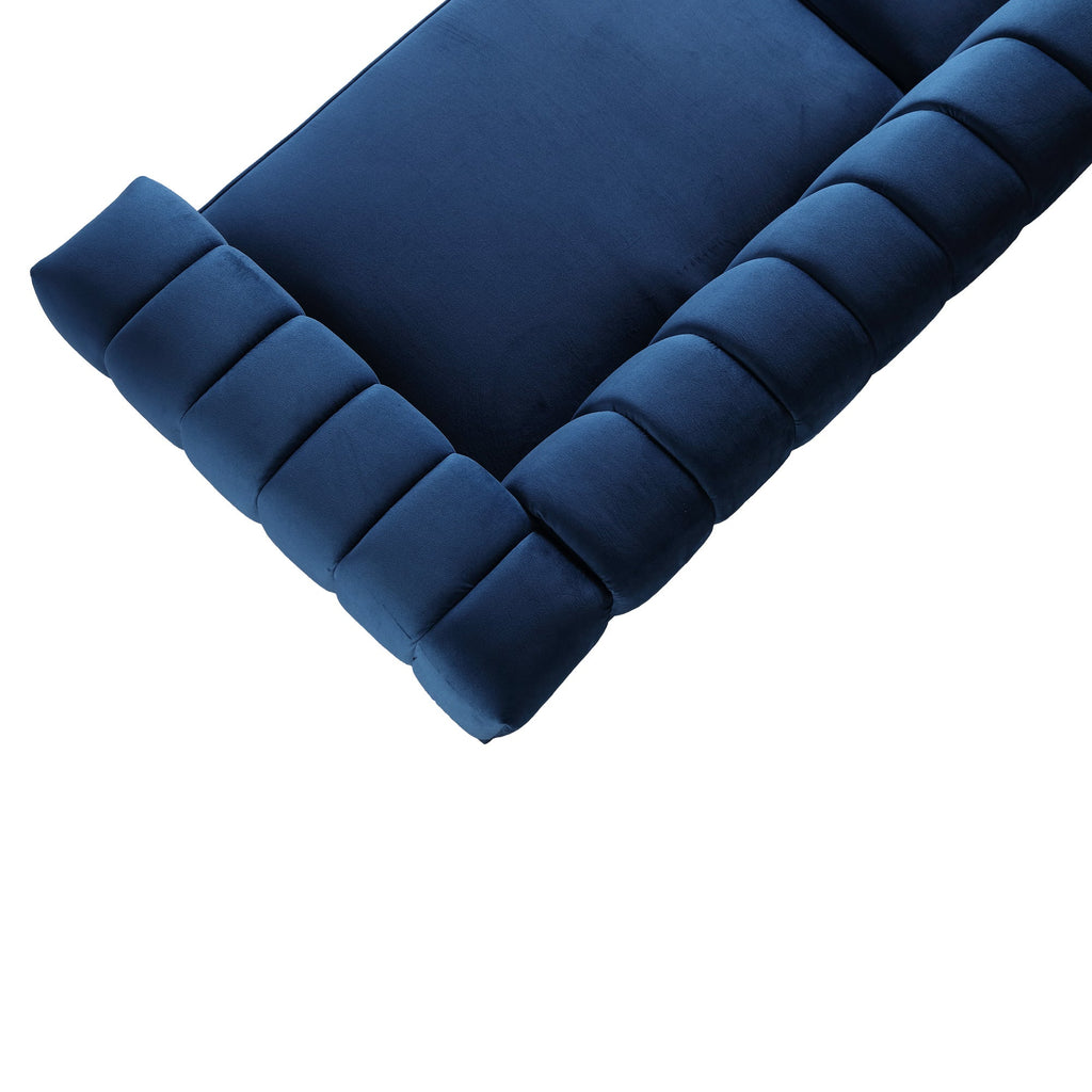 Vintage Blue Velvet 2 Piece Sofa Set with Channel Tufted Backrest - Blue