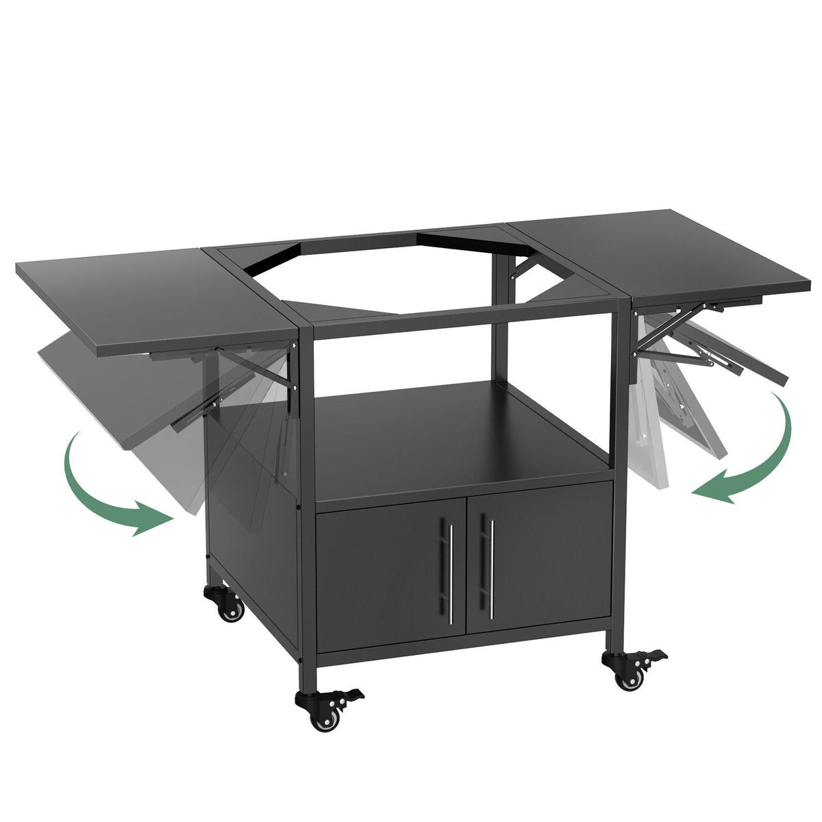 Outdoor Grill Table for Big Egg BBQ with Folding Panels - Black
