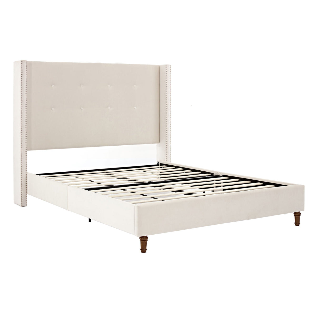 Upholstered Bed with 54" High Headboard and Hand Buttoned Tufting - White or Blue