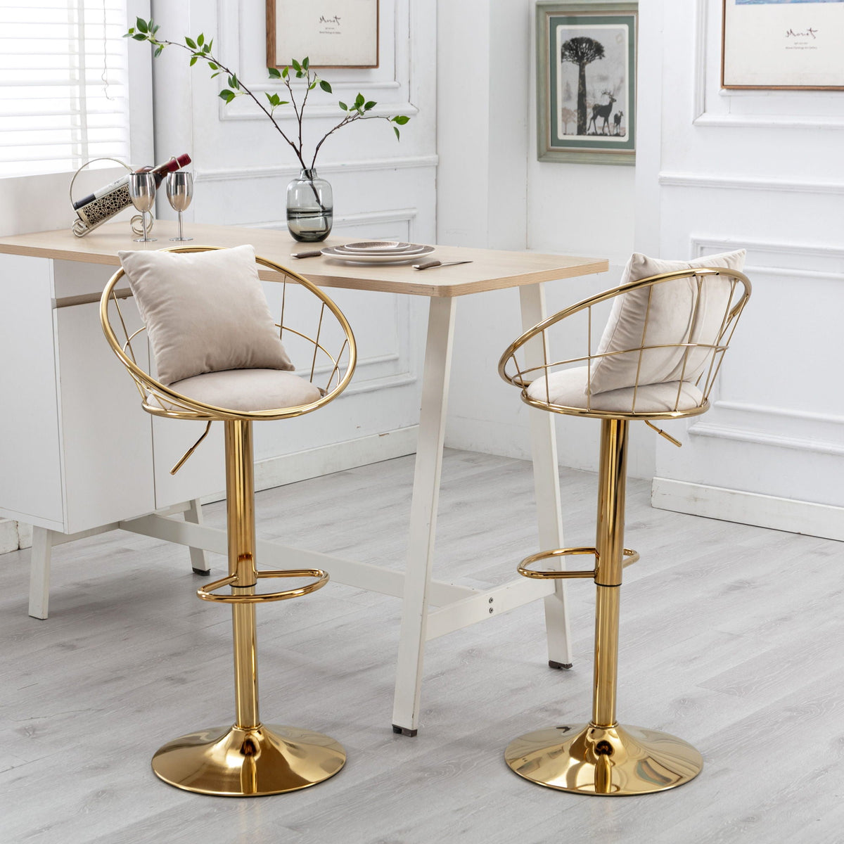 Adjustable Velvet Bar Stool Set with 360° Rotation - Multiple Colors