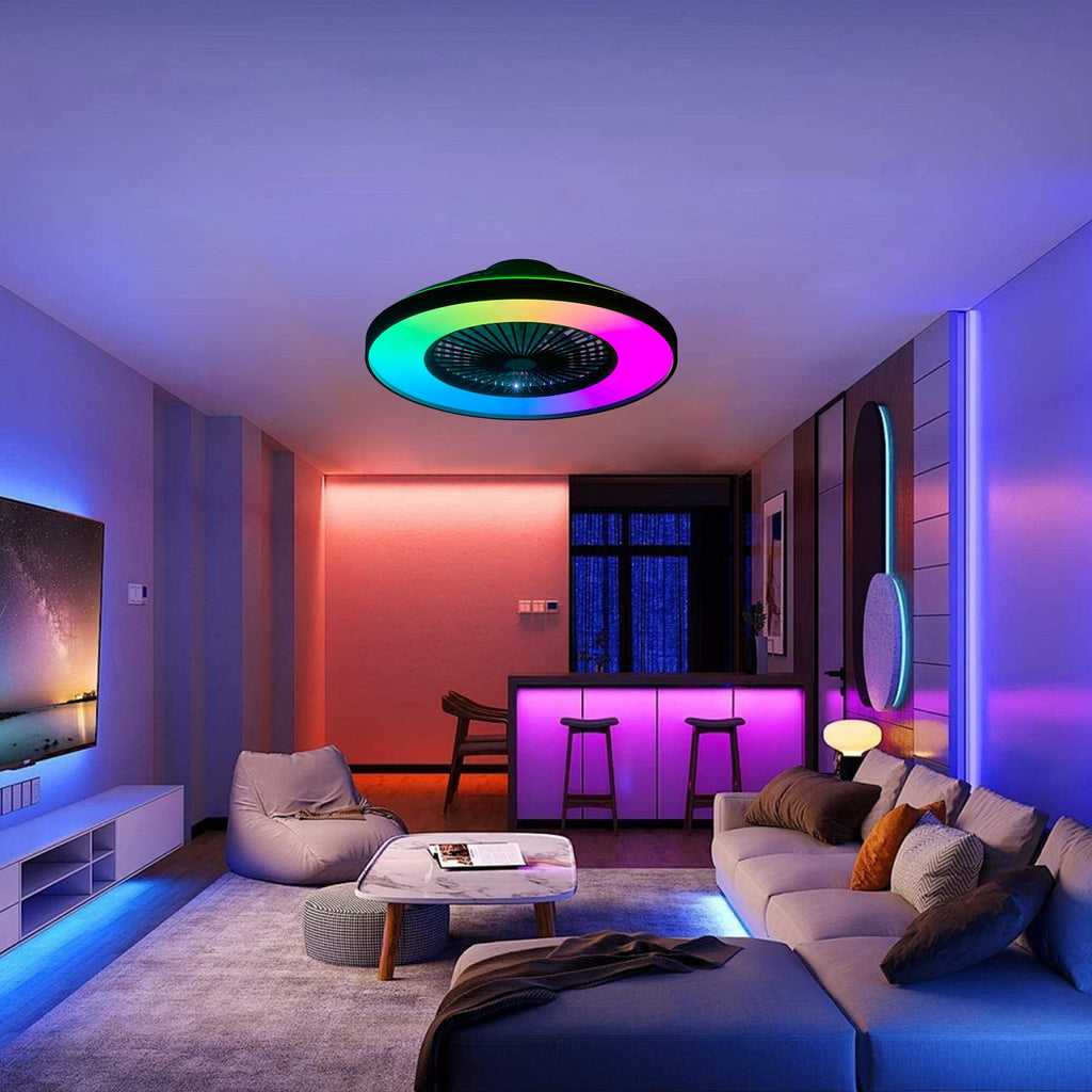 23-Inch Black Ceiling Fan Light with LED RGB - Modern Living Room Lighting