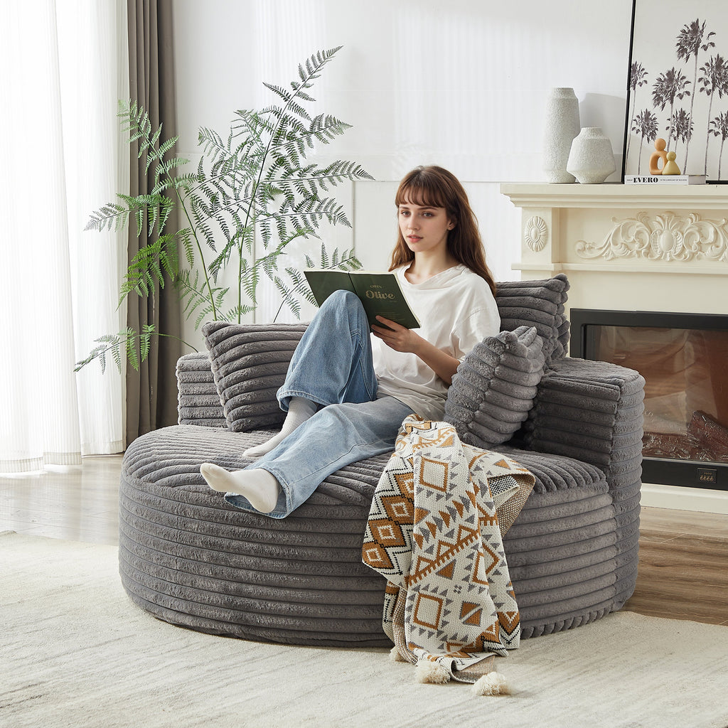 Corduroy Sponge Single Sofa with No Assembly Required - Grey