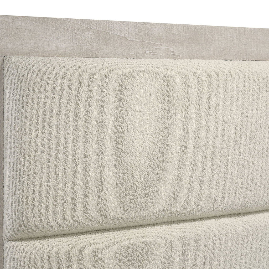 Queen Panel Bed with Upholstered Headboard - Rustic White Washed Finish