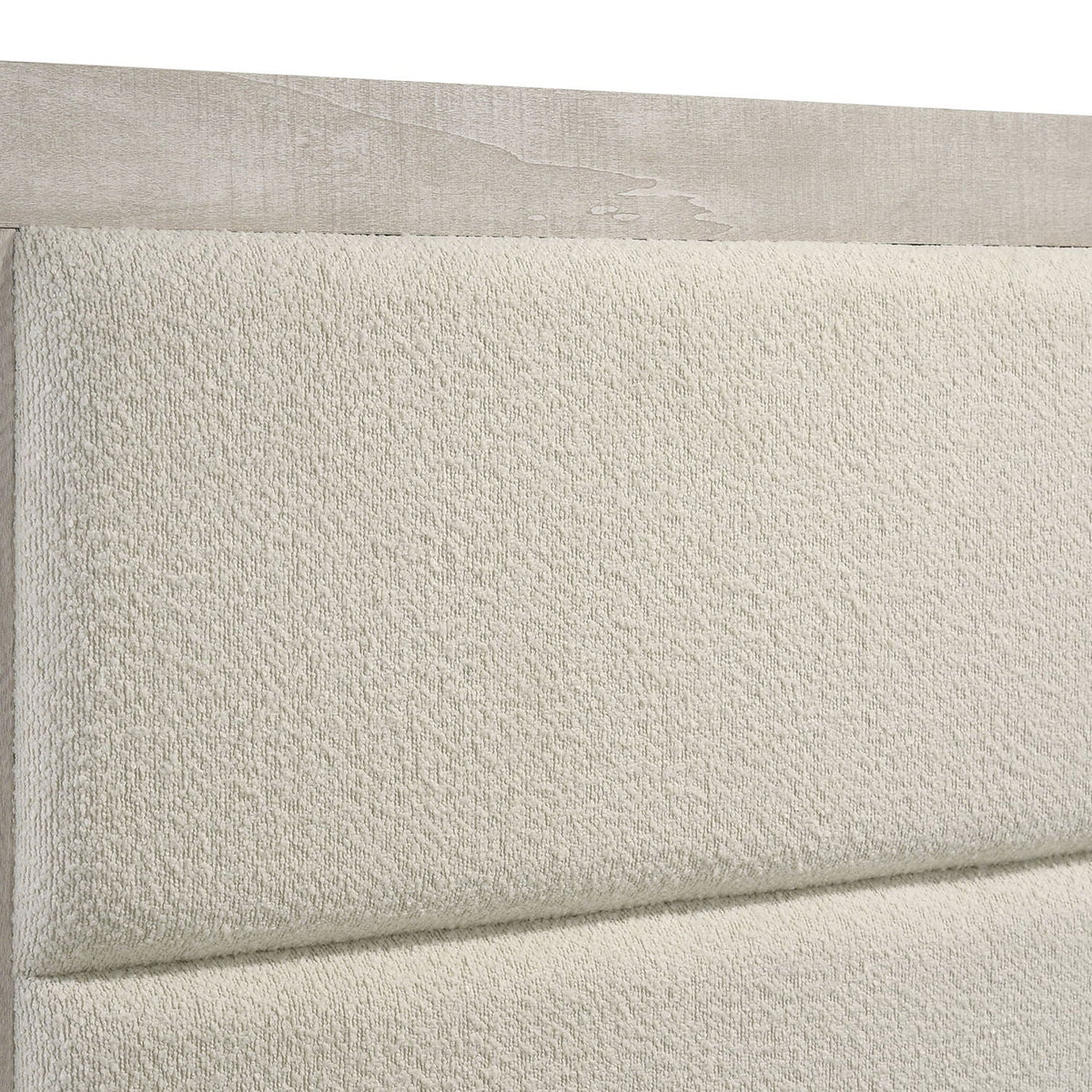 Queen Panel Bed with Upholstered Headboard - Rustic White Washed Finish