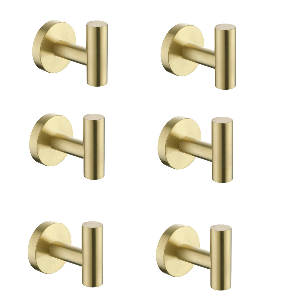Stainless Steel Bathroom Towel Hooks - 6 Pack, Wall Mounted, Modern Finish
