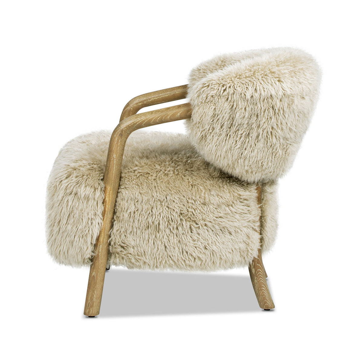 Rustic Oak Sheepskin Upholstered Arm Chair with Ergonomic Comfort - Taupe Beige