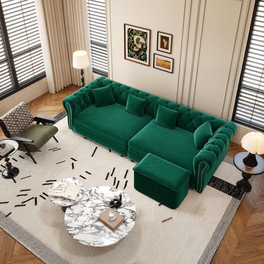 Chesterfield 3-in-1 Pull-Out Sofa Bed with Convertible Sleeper - Green