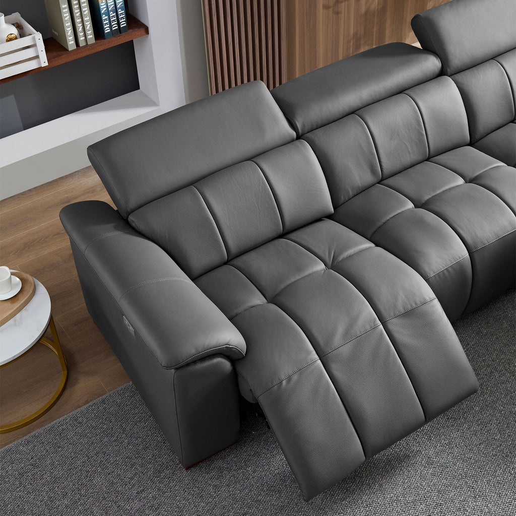 Modern Wall-Hugger Reclining Sofa with Electric Control - Genuine Leather