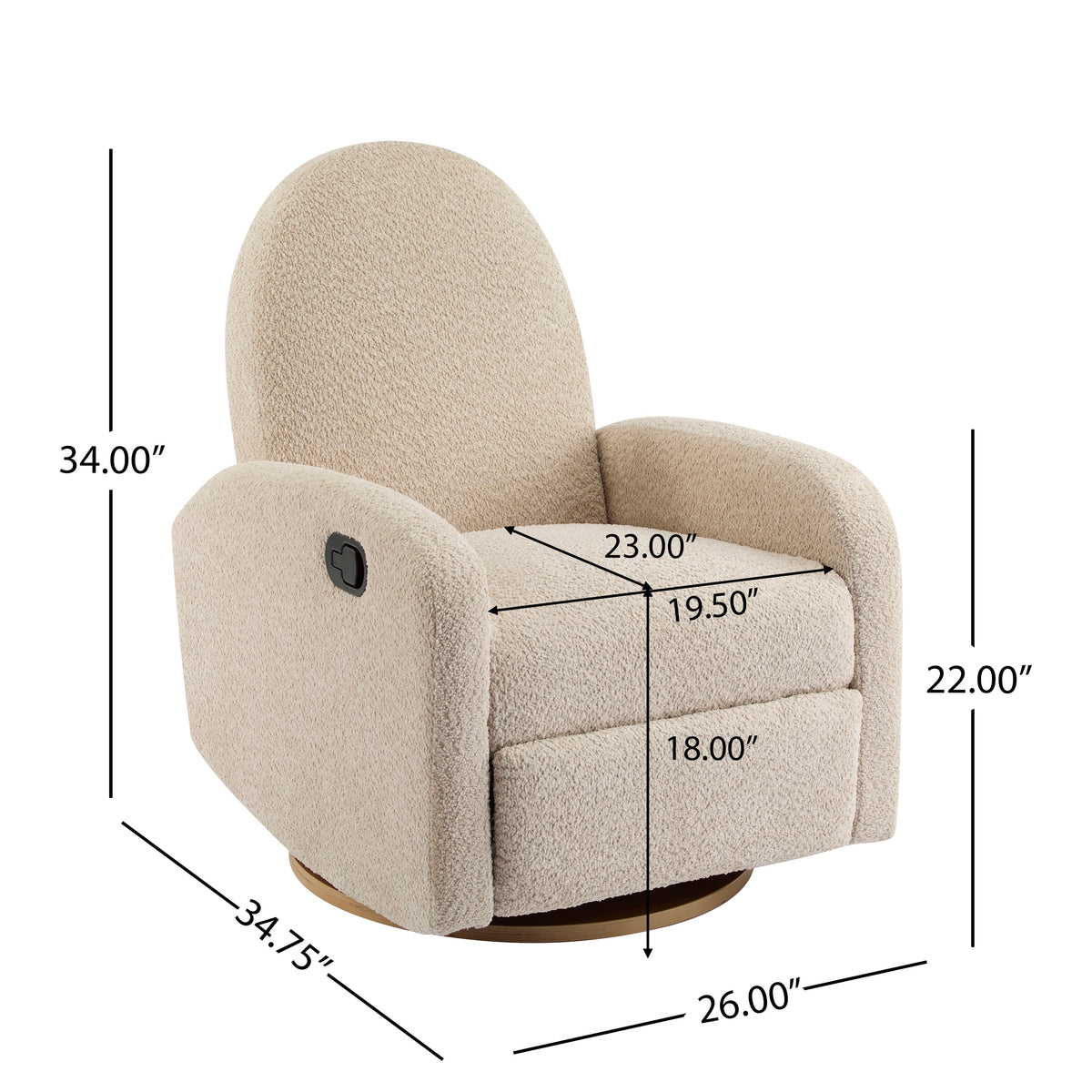 360 Swivel and Glider Recliner Chair with Solid Wood Base - Almond