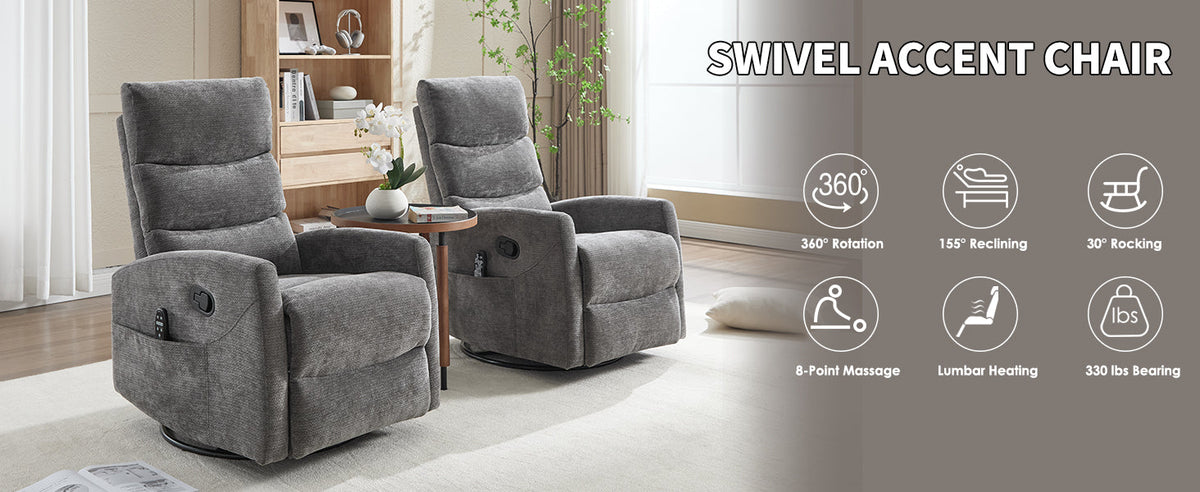 Heat Massage Recliner Chair with Cord-Free Lumbar Heat - Grey