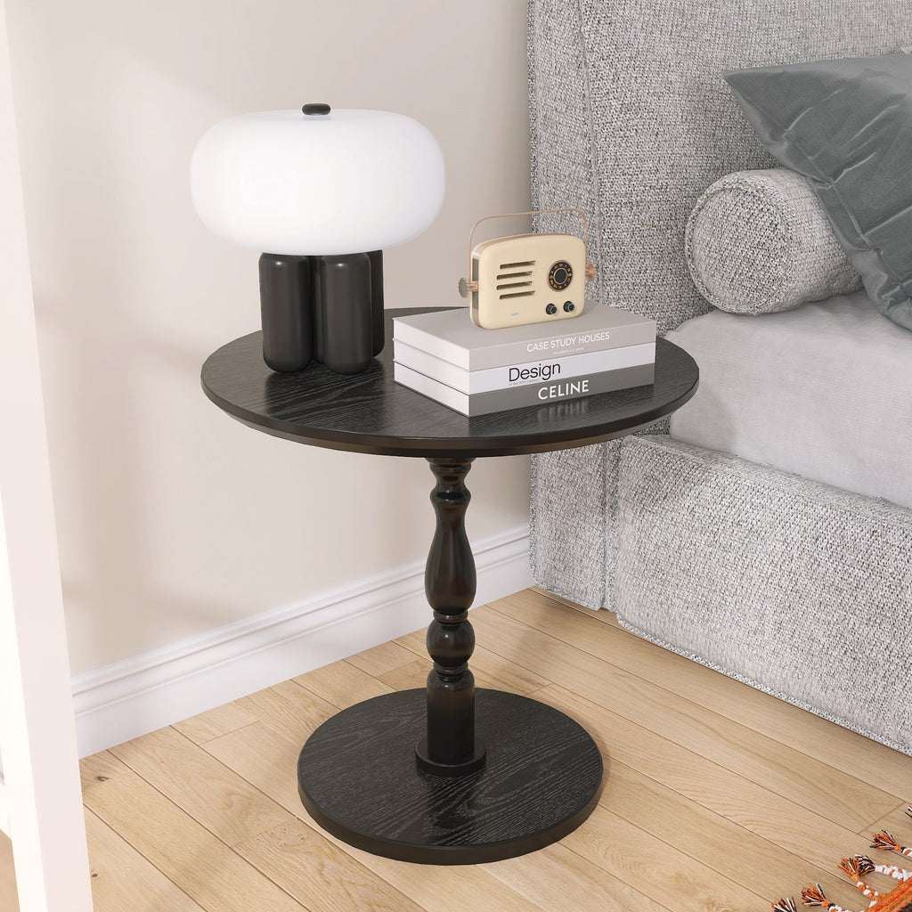 23'' Round Side Table with Water-Resistant Finish - Black