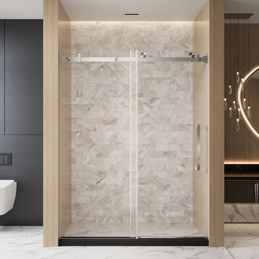 Frameless Single Sliding Shower Door with Square Tube Track - Gray