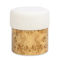 Round Upholstered Ottoman with Boucle Texture - White