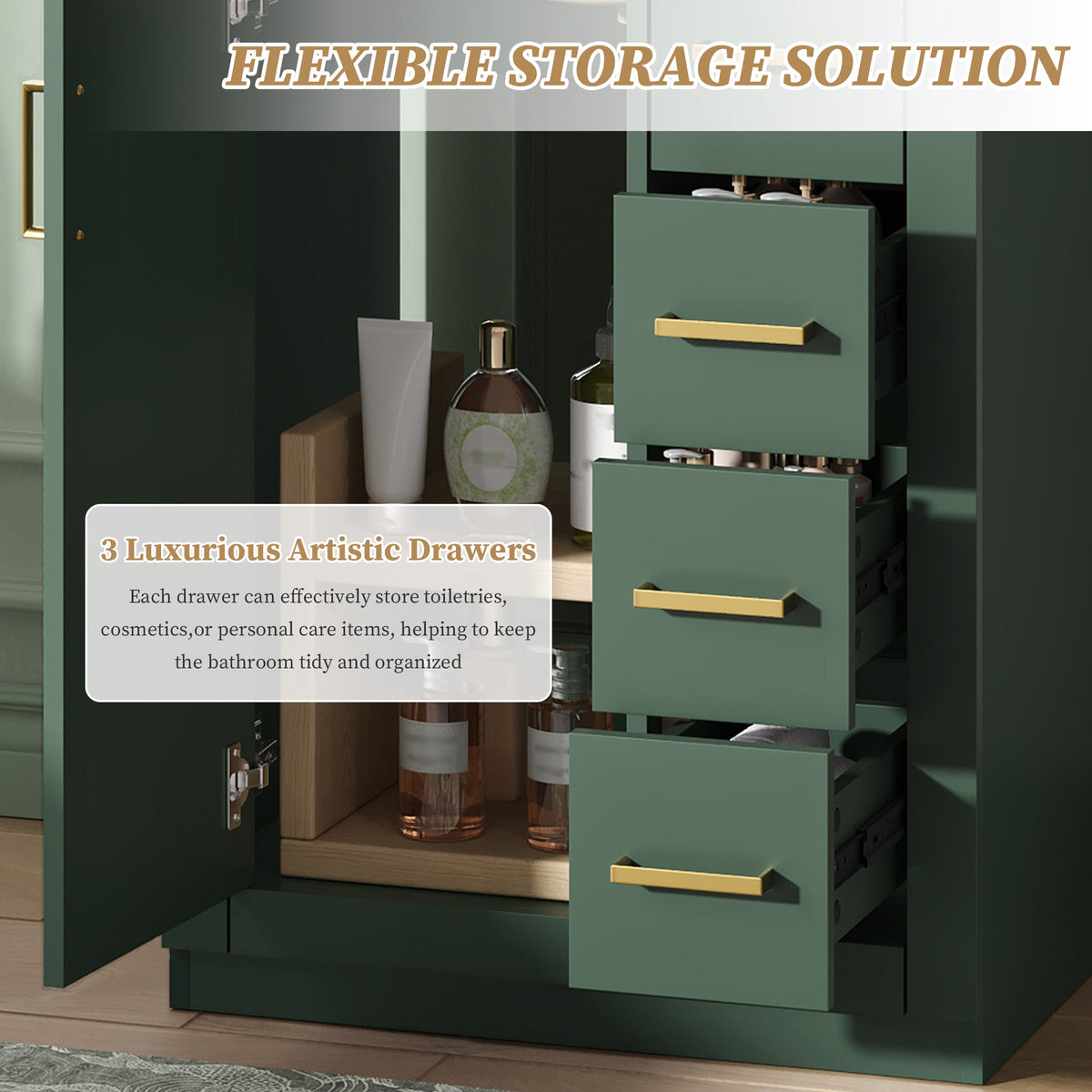 24" Bathroom Vanity with Integrated Ceramic Sink and Storage - Green
