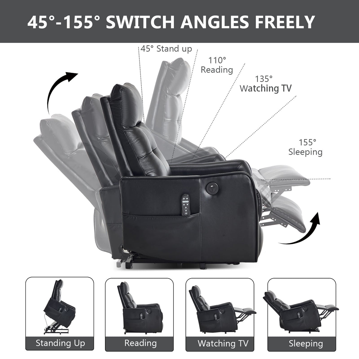 Black PU Power Lift Recliner Chair