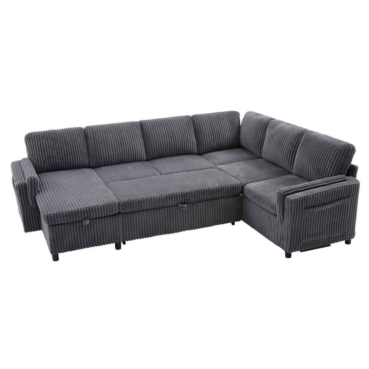 Convertible U-Shaped Sectional Sofa Bed with USB Ports and Storage – Black, Dark Gray, Blue