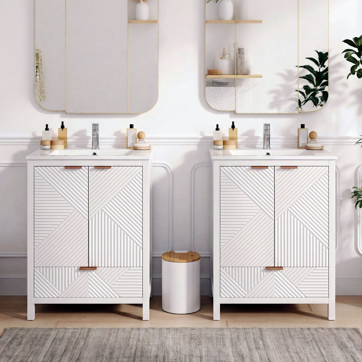Modern Bathroom Vanity with Sink Combo – Compact Storage - Dark Brown or White