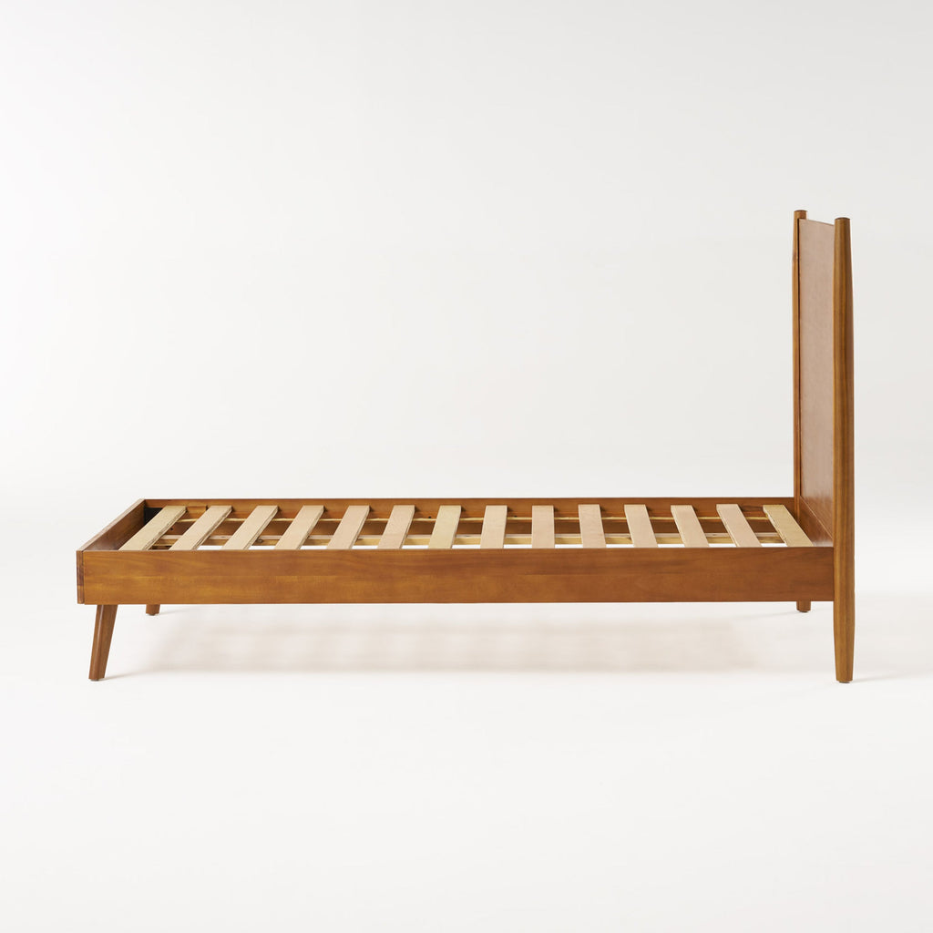 Solid Wood Platform Bed with Mid-Century Style - Twin, Acacia