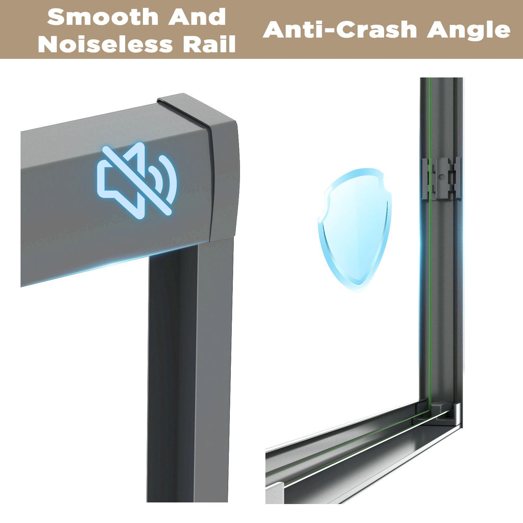 Double Sliding Shower Door with Explosion Proof Film - Black, Gray, or Dark Gray