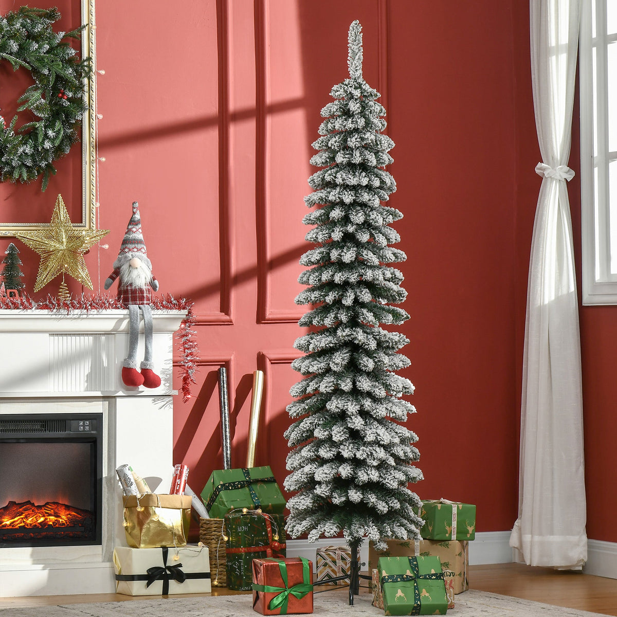 6' Snow Flocked Artificial Christmas Tree with Realistic Branches - White