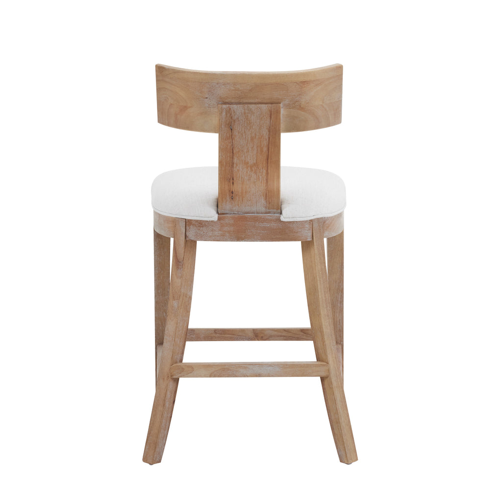 27" Upholstered Counter Stools Set of 2 with Solid Rubber Wood Frame - Beige & Natural