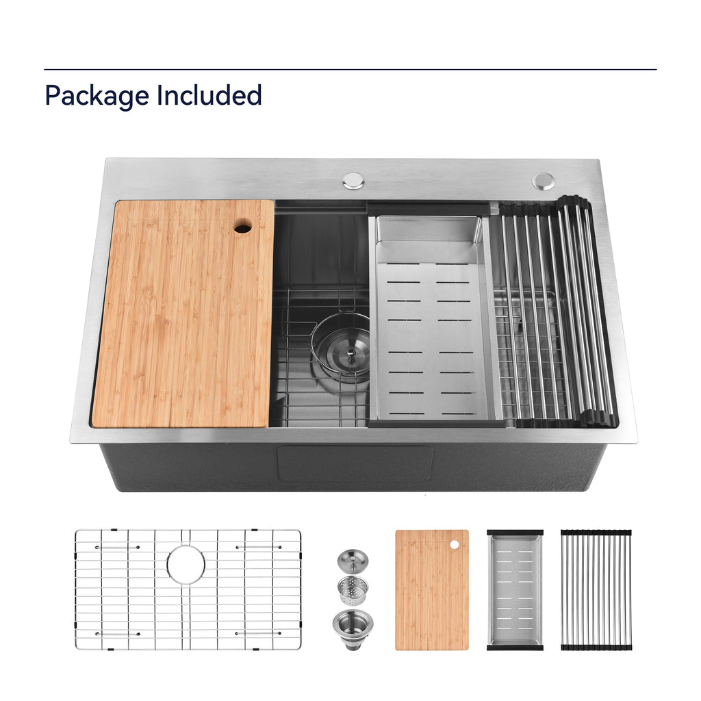 Stainless Steel Kitchen Sink with Overmount Installation - Brushed Finish