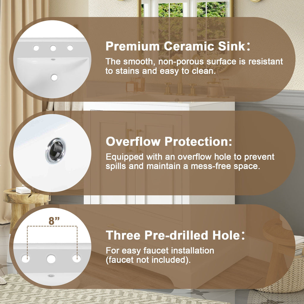 Bathroom Vanity with Sink and Soft Close Doors - White, Black, Green, or Gray