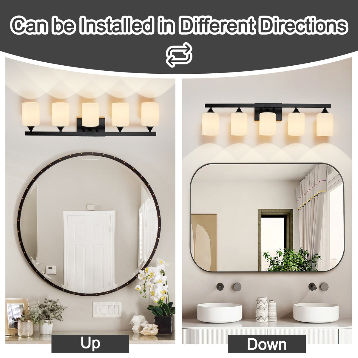 5-Light Bathroom Lighting with Matte Black Finish - Black