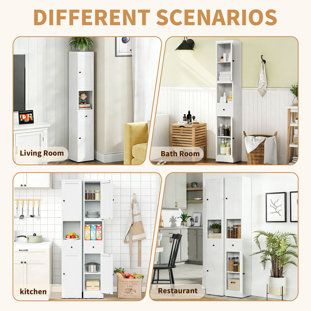 Tall Bathroom Storage Cabinet with Adjustable Shelves - White Steel
